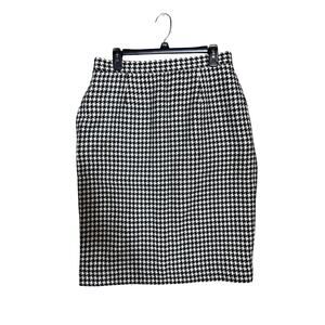 Vtg Houndstooth Pleated Midi Skirt 100% Wool Women’s Sz 14 Academia Oktober
